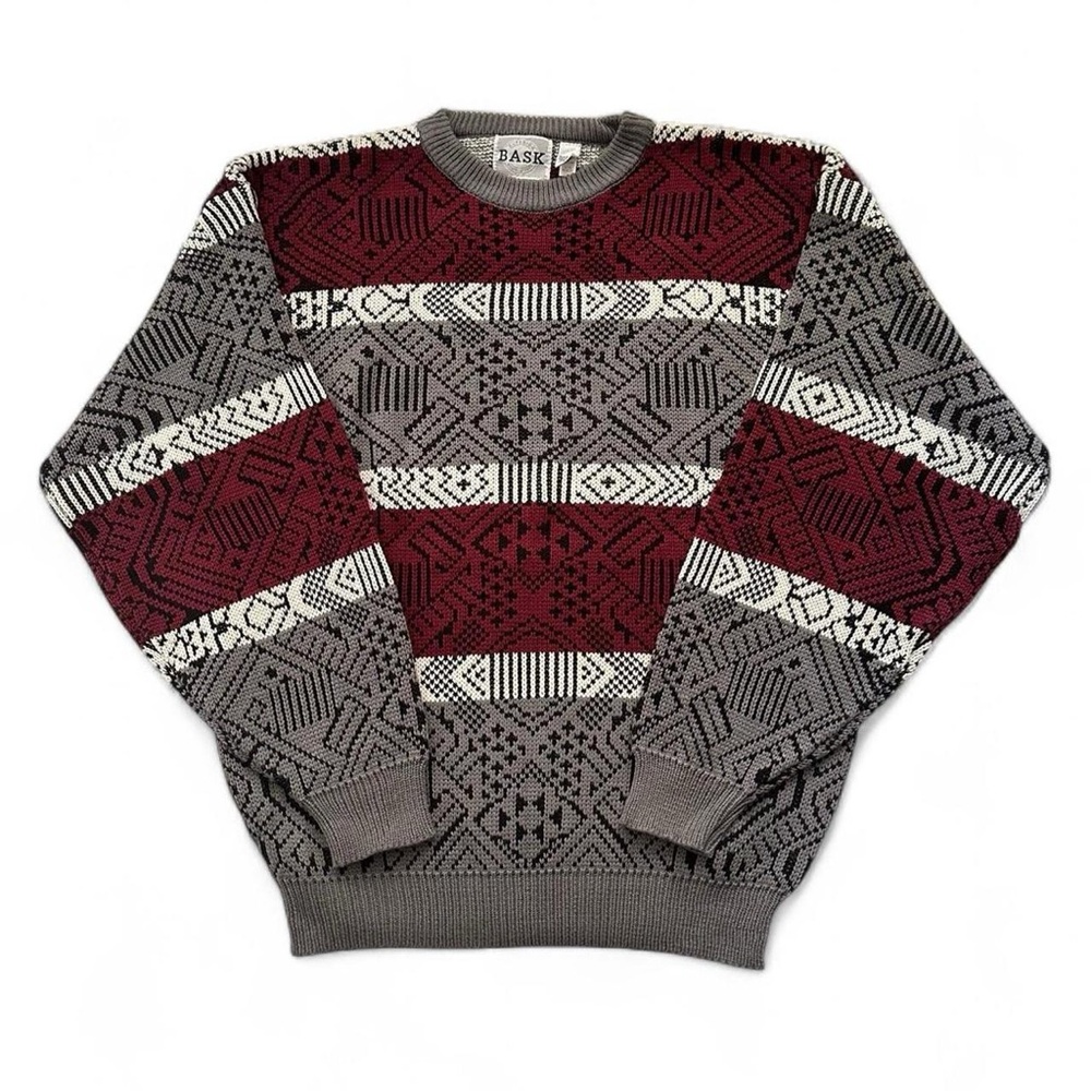 Vintage 1990s Men's Red and Gray Native American style Patterned Sweater XL